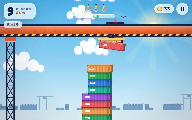 Cargo Heights: a crane stacking shipping containers into a tower